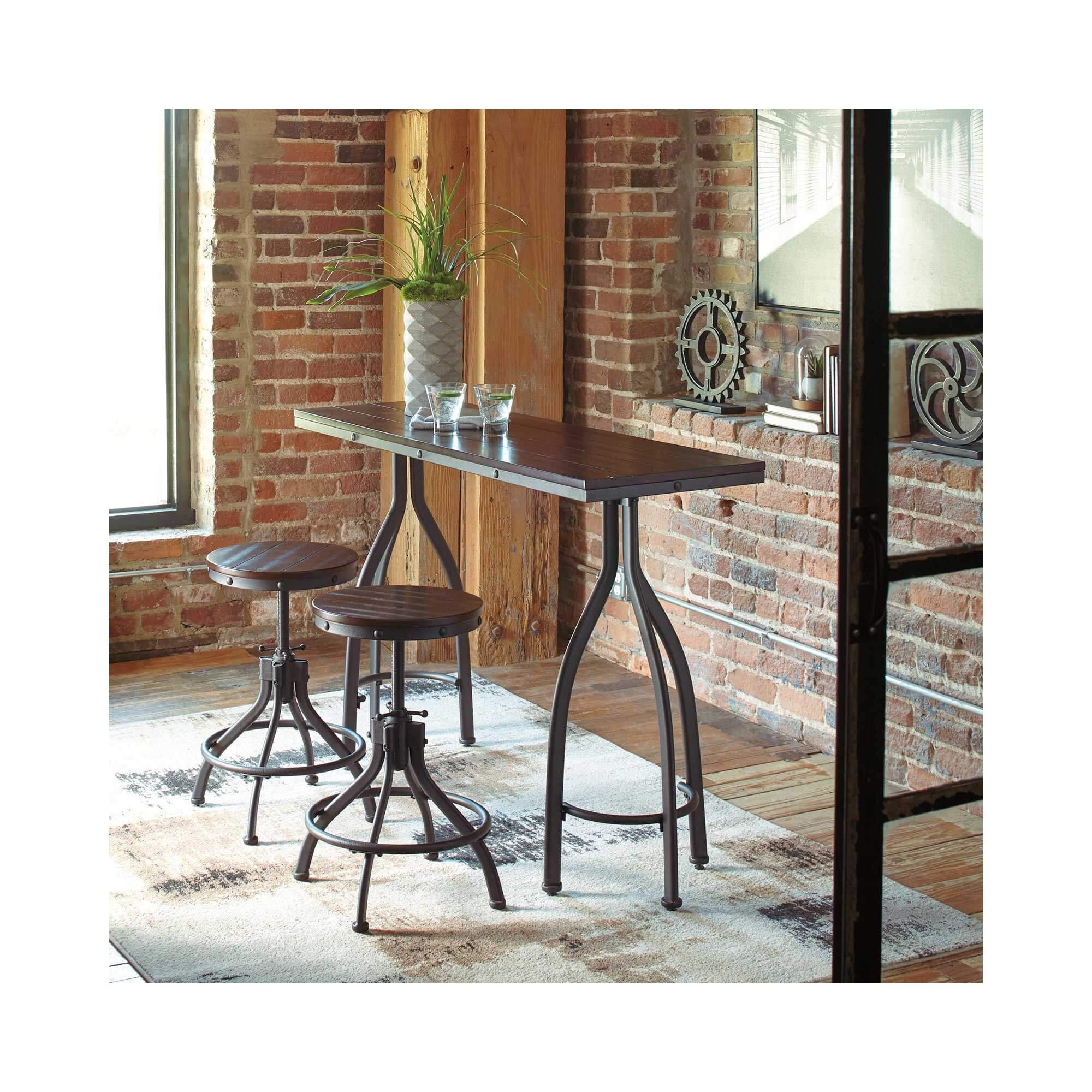 Rent to Own Ashley 3 Piece Odium Bar Table Set with 2 Stools at